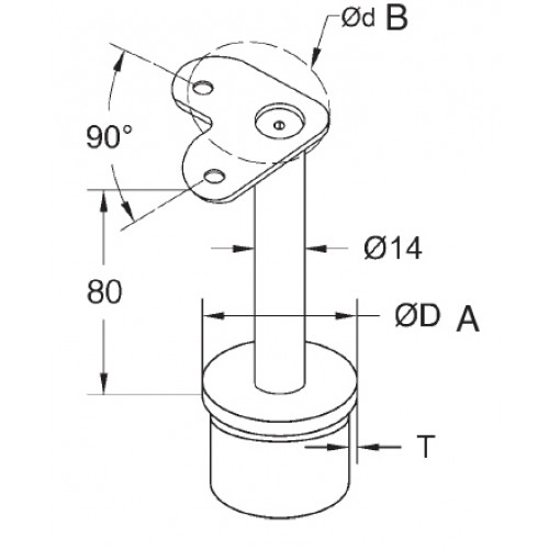 90 degree Tube Support for upright post 48.3mm o/d x 2.5mm- Top 42.4mm Saddle-316 Satin Polished 